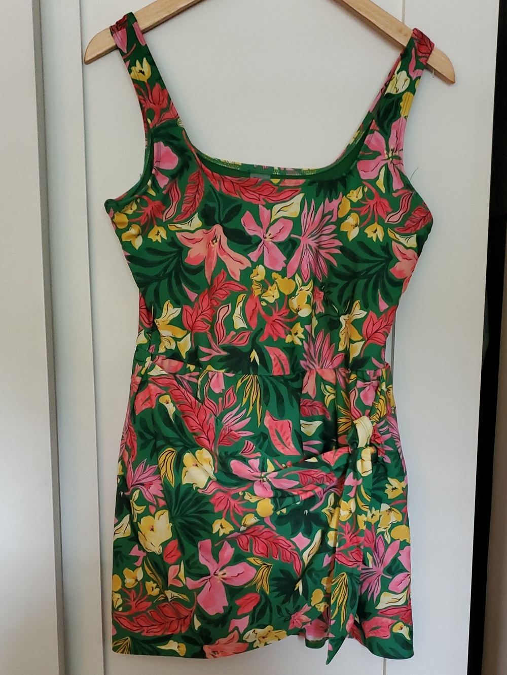 Old Navy Green Floral One-Piece Swimsuit with Pink & Yellow Flowers